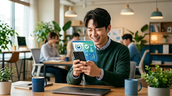 근로장려금 자동신청 동의 후 스마트폰으로 지급 알림 확인하는 근로자